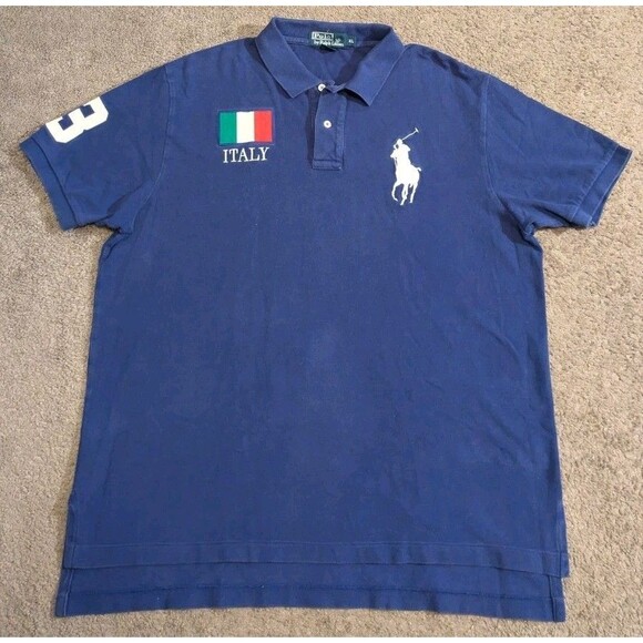 Polo Ralph Lauren Italy #3 Big Pony Logo Blue Polo Shirt Men's XL - Picture 1 of 5